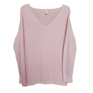 LL Bean Women's Pinkish Purple Cotton Ribbed V-Neck Long Sleeve Sweater Size LGE